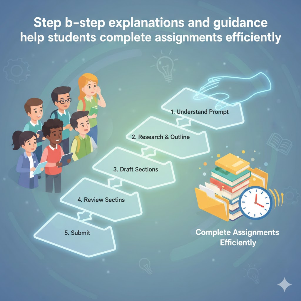 Step-by-step explanations and guidance help students complete assignments efficiently.